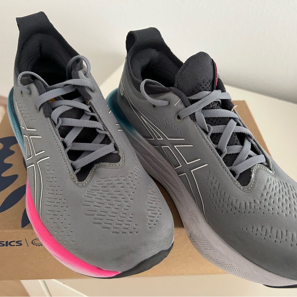 Asics Gray and Pink Sneakers with Cushioned Midsole